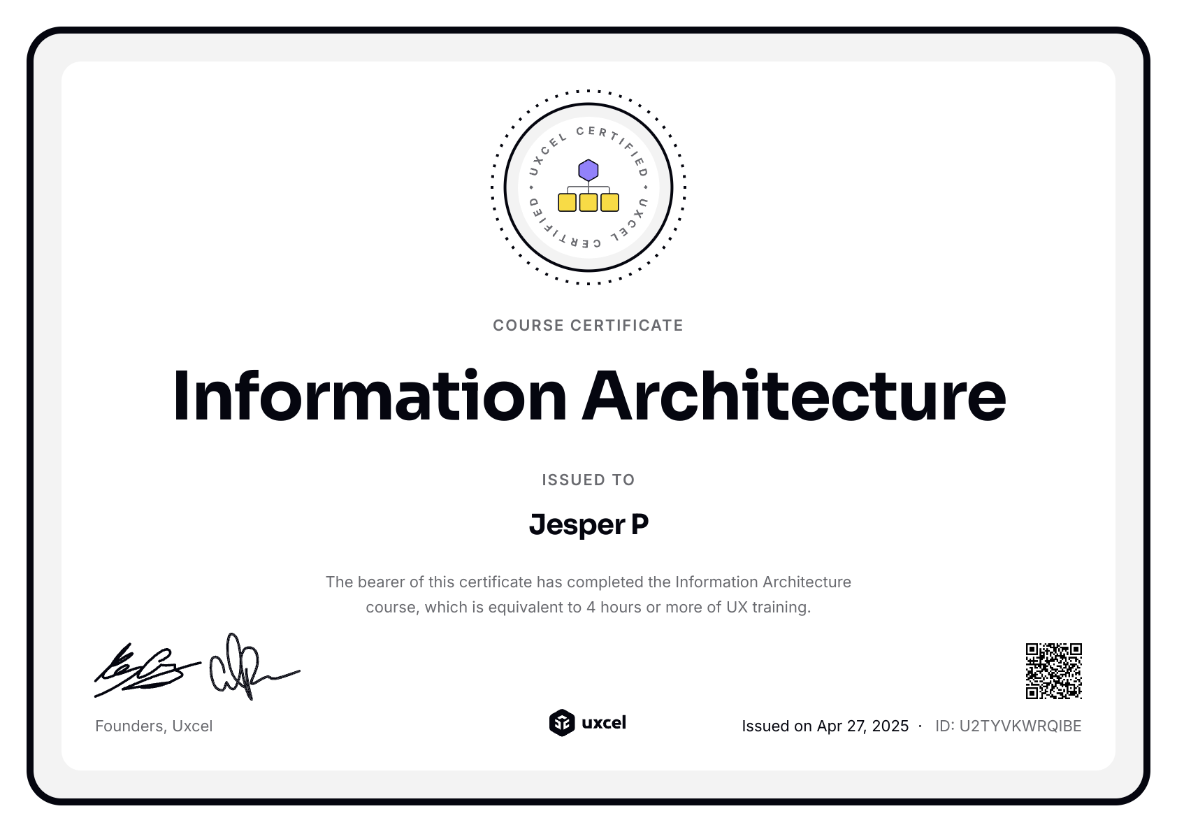 Jesper's certificate